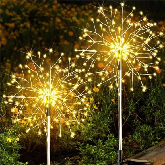 Solar Garden Lights Outdoor Waterproof Decorative, 2Pack 150LED Firework - Picture 1 of 7